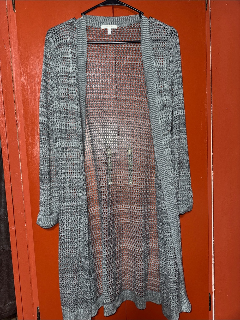Maurices Light Gray Open Knit Long Cardigan